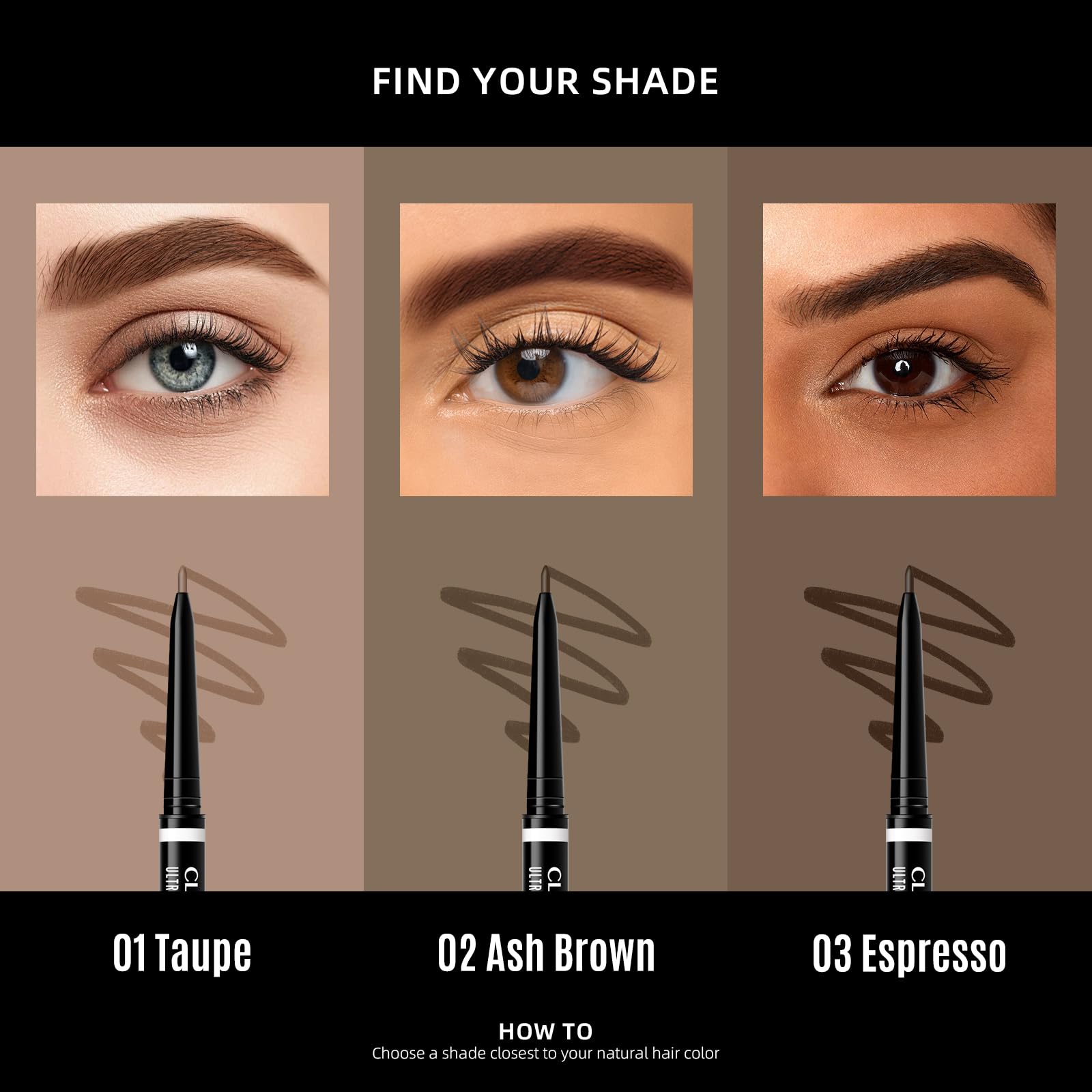 CLLFUU retractable brow pencil with skin-friendly lead for smooth color
