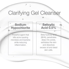 CLn Acne Cleanser application shot showing a 30-second cleansing massage for efficacy.