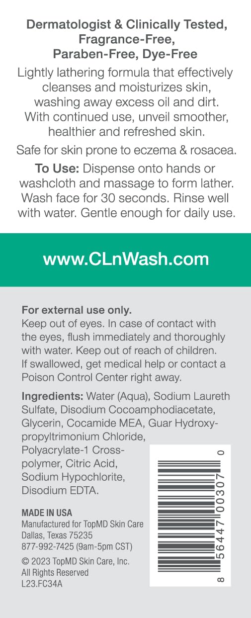 CLn Facial Cleanser label close-up shows fragrance-free formula