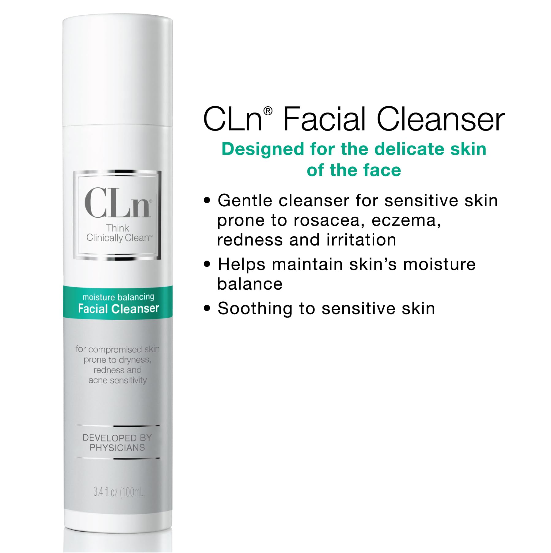 CLn Facial Cleanser rinse splash demonstrating gentle cleansing