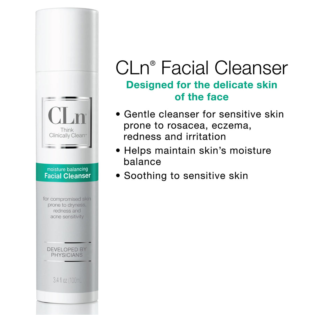 CLn Facial Cleanser rinse splash demonstrating gentle cleansing
