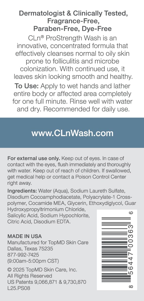 CLn ProStrength Wash foamy lather demonstrates gentle cleansing and oil control.