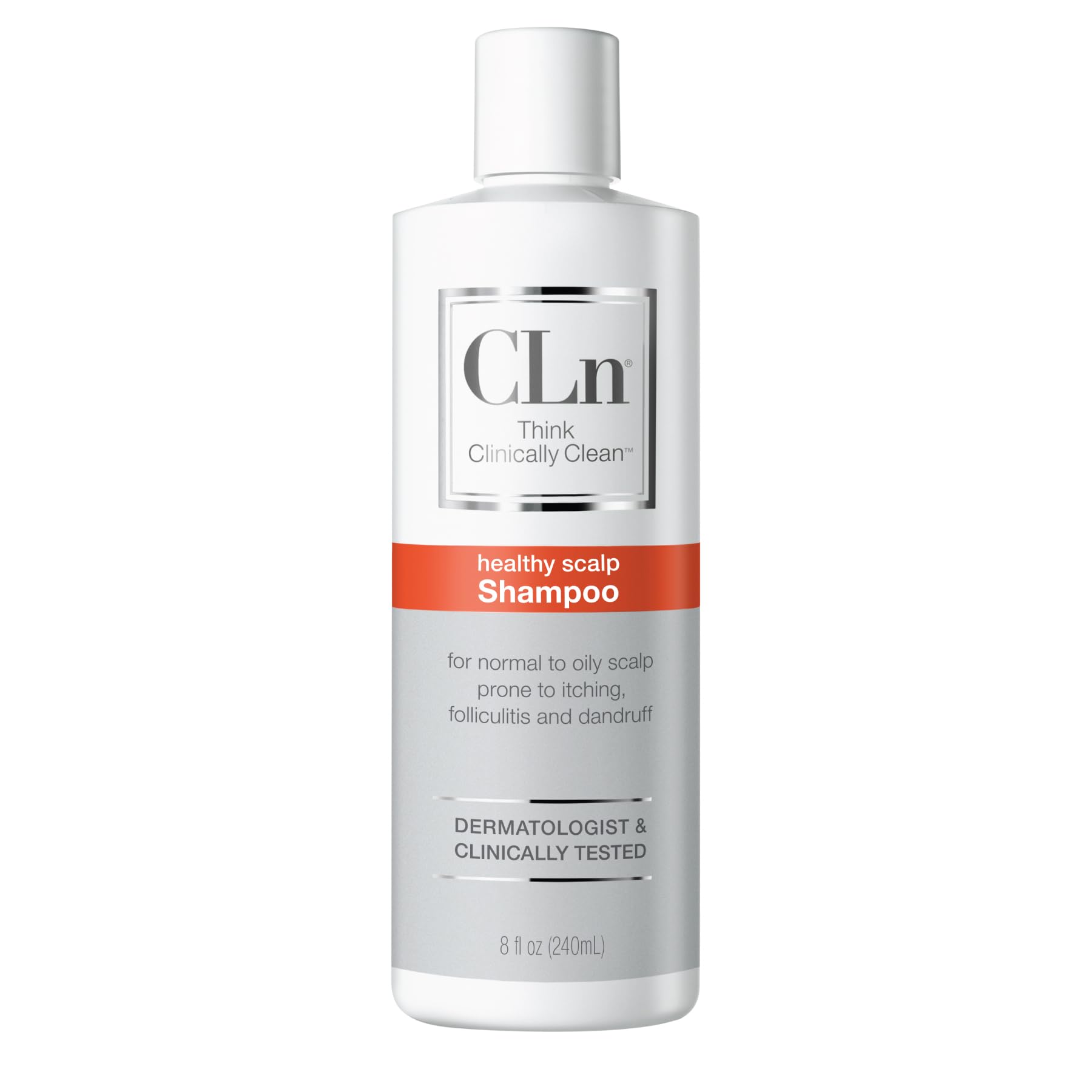 CLn Shampoo bottle showing clarifying formula for a clean, oil-controlled scalp