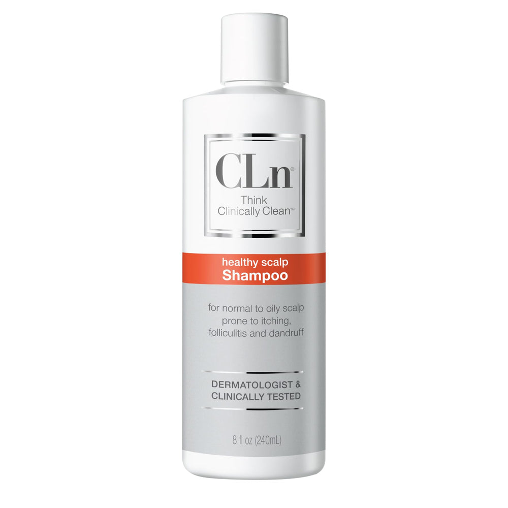 CLn Shampoo bottle showing clarifying formula for a clean, oil-controlled scalp