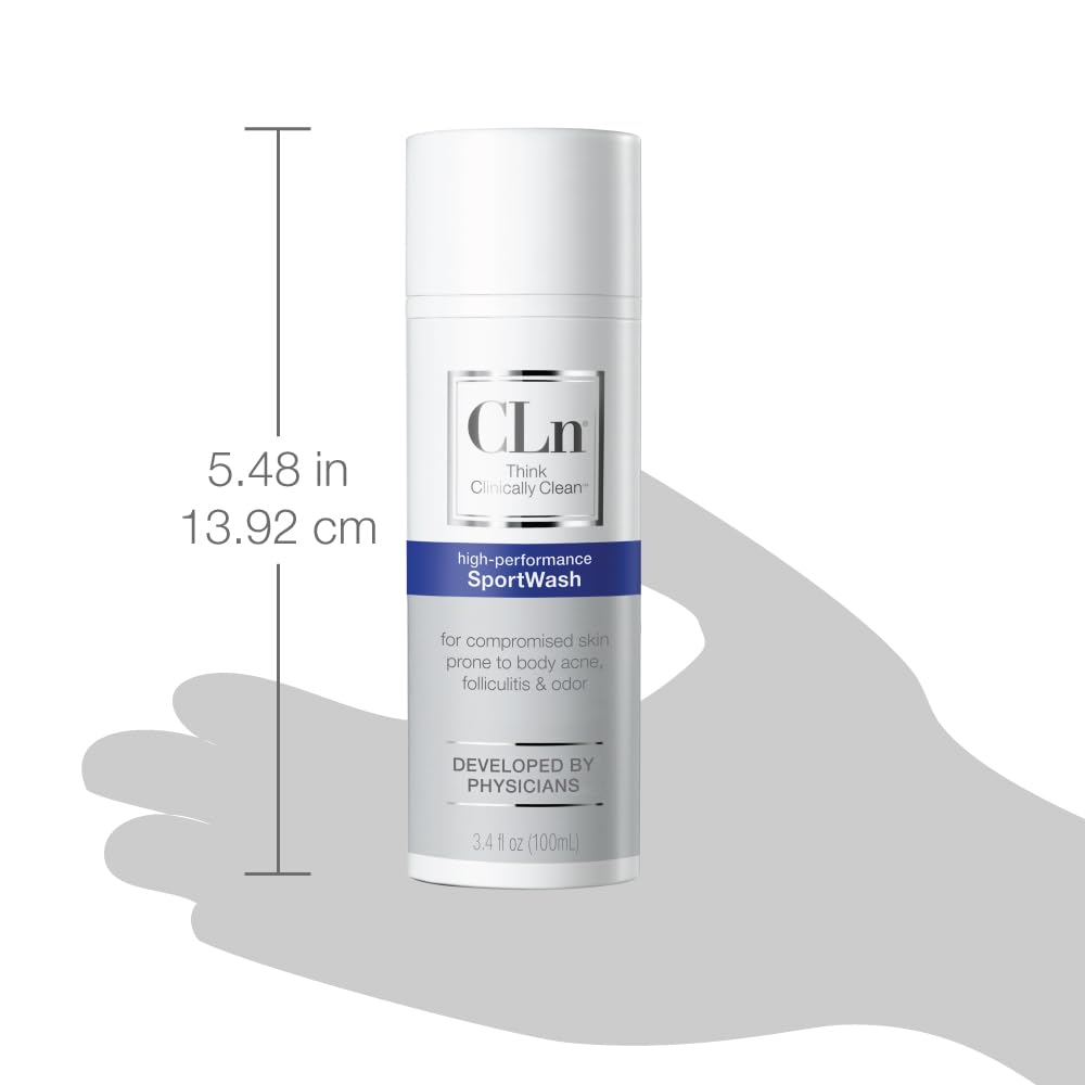 Label close-up of CLn SportWash showing fragrance-free, paraben-free ingredients.