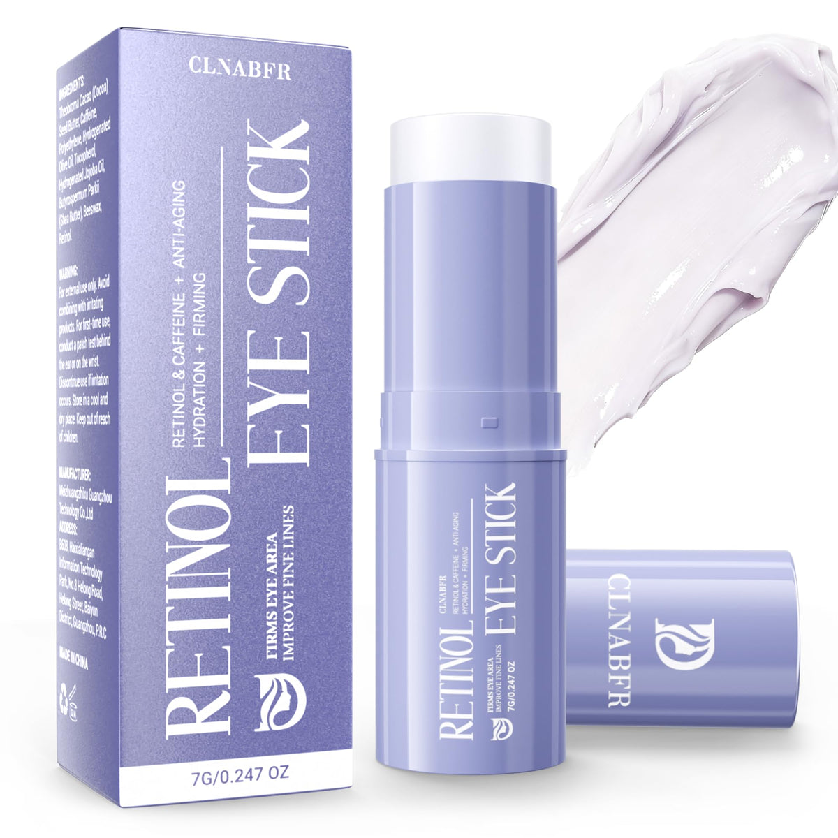 CLNABFR Retinol Eye Balm Stick packaging, compact travel-size care for moisturizing under-eye skin.