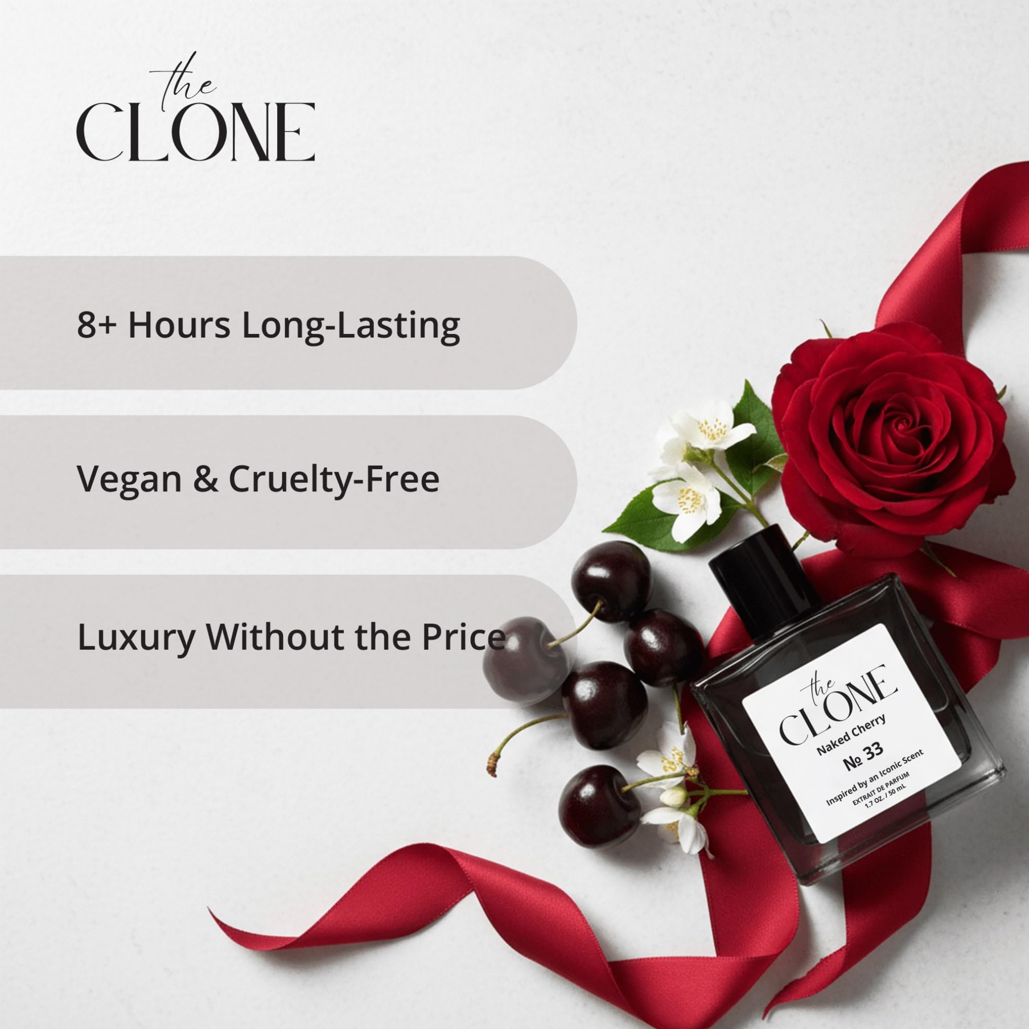 Clone Naked Cherry 33 packaging emphasizes vegan, cruelty-free luxury you can feel good about