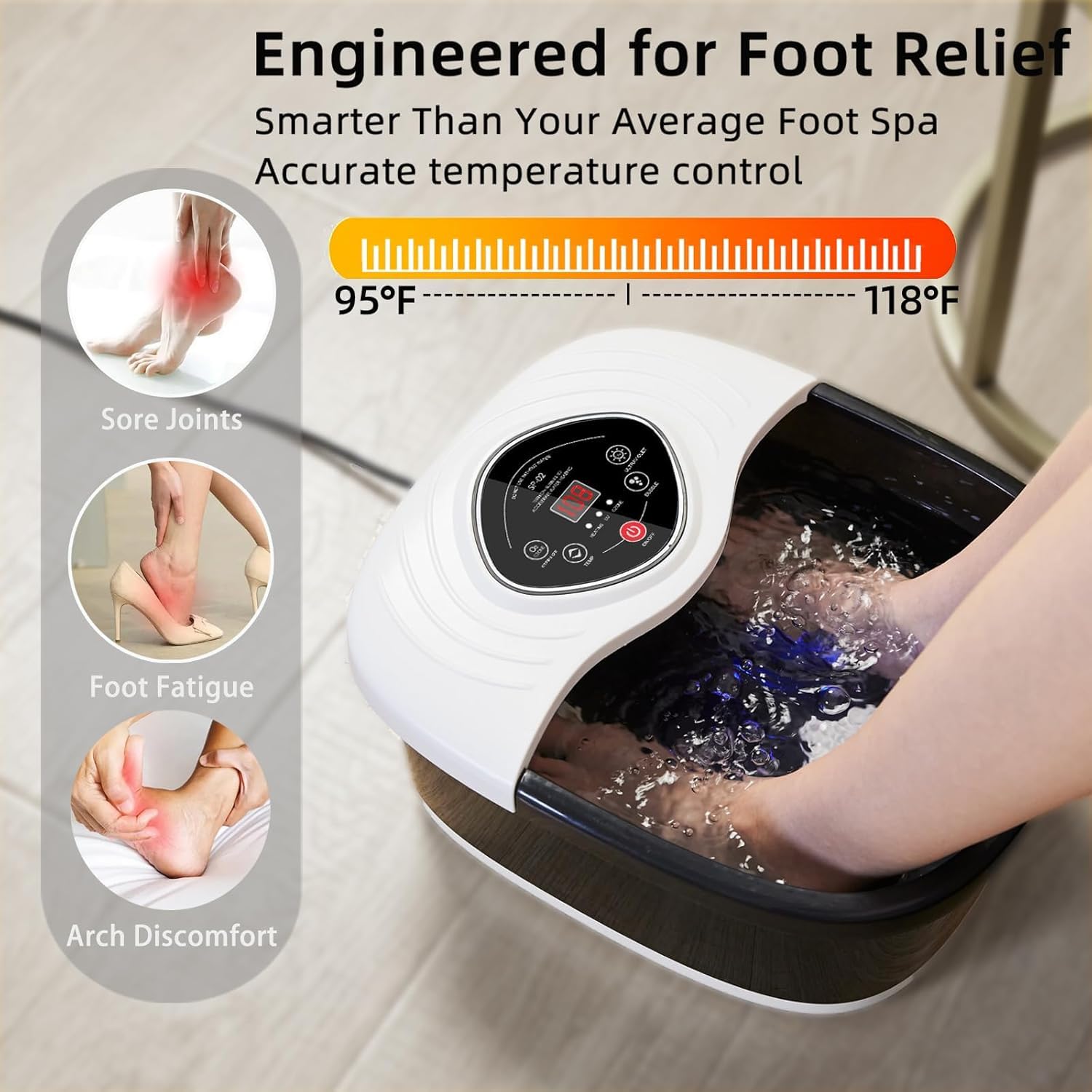 Closewave Foot Spa with ozone bubbles refreshes water for a revitalizing soak.