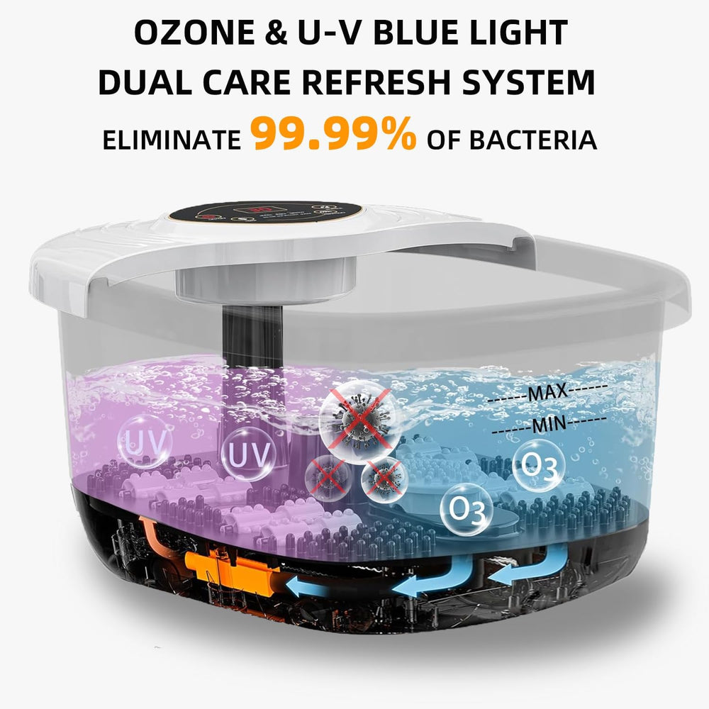 Closewave Foot Spa with UV bubbles refreshes water for a clean-feet experience.