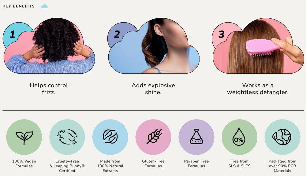 Close look at voluminous strands achieved with Cloud Haircare Leave-In