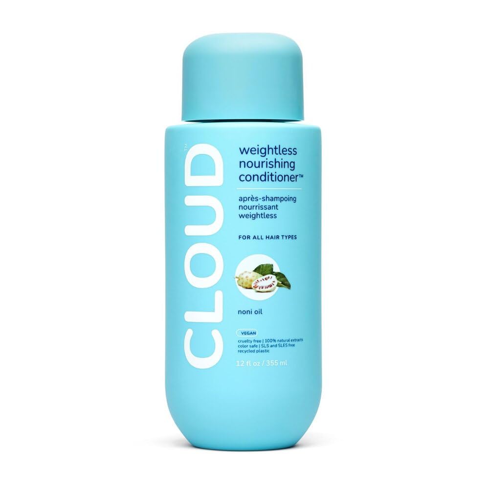 Cloud Weightless Nourishing Conditioner bottle closeup for lightweight hydration and silky results
