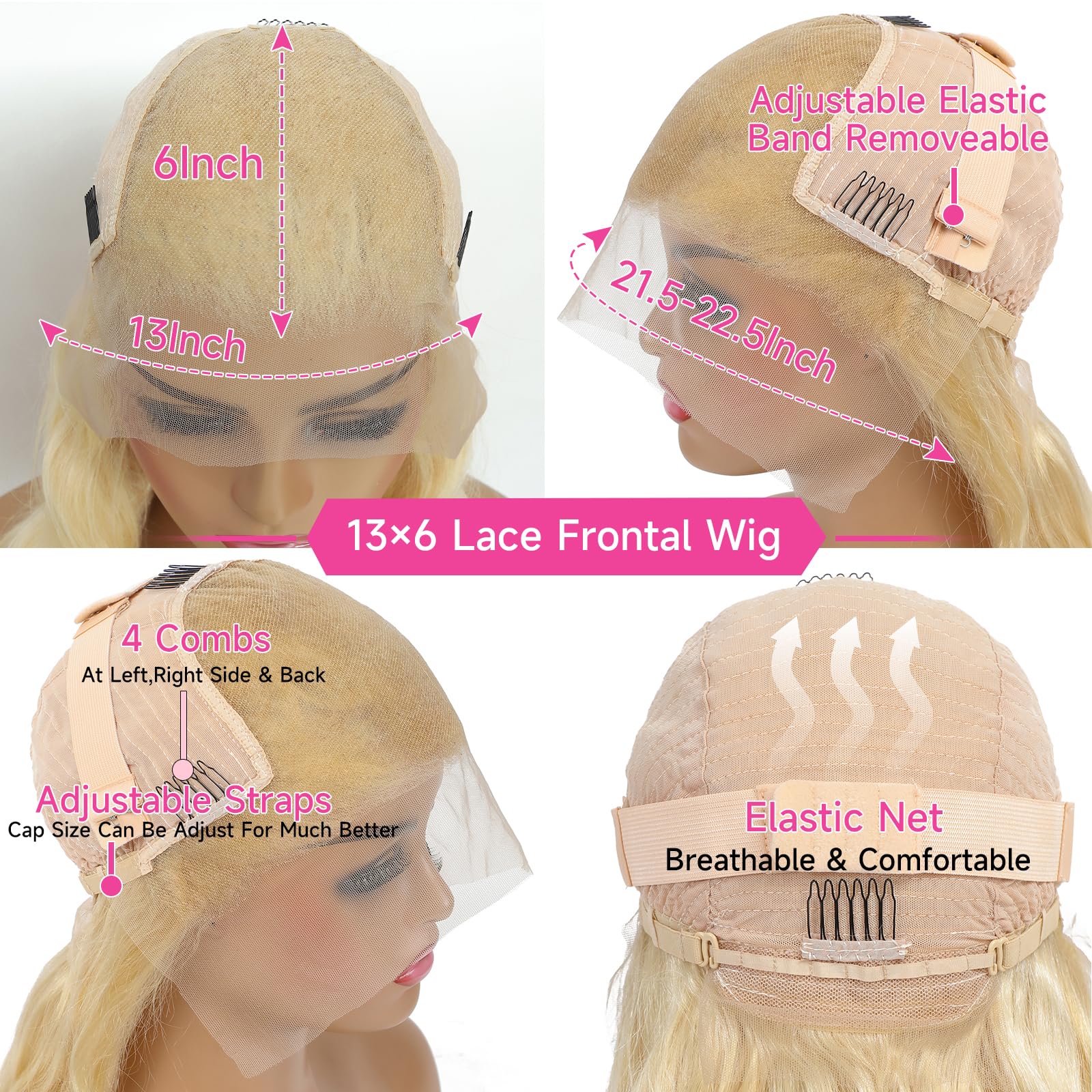 Cloudeer wig with four combs and two straps for adjustable fit.
