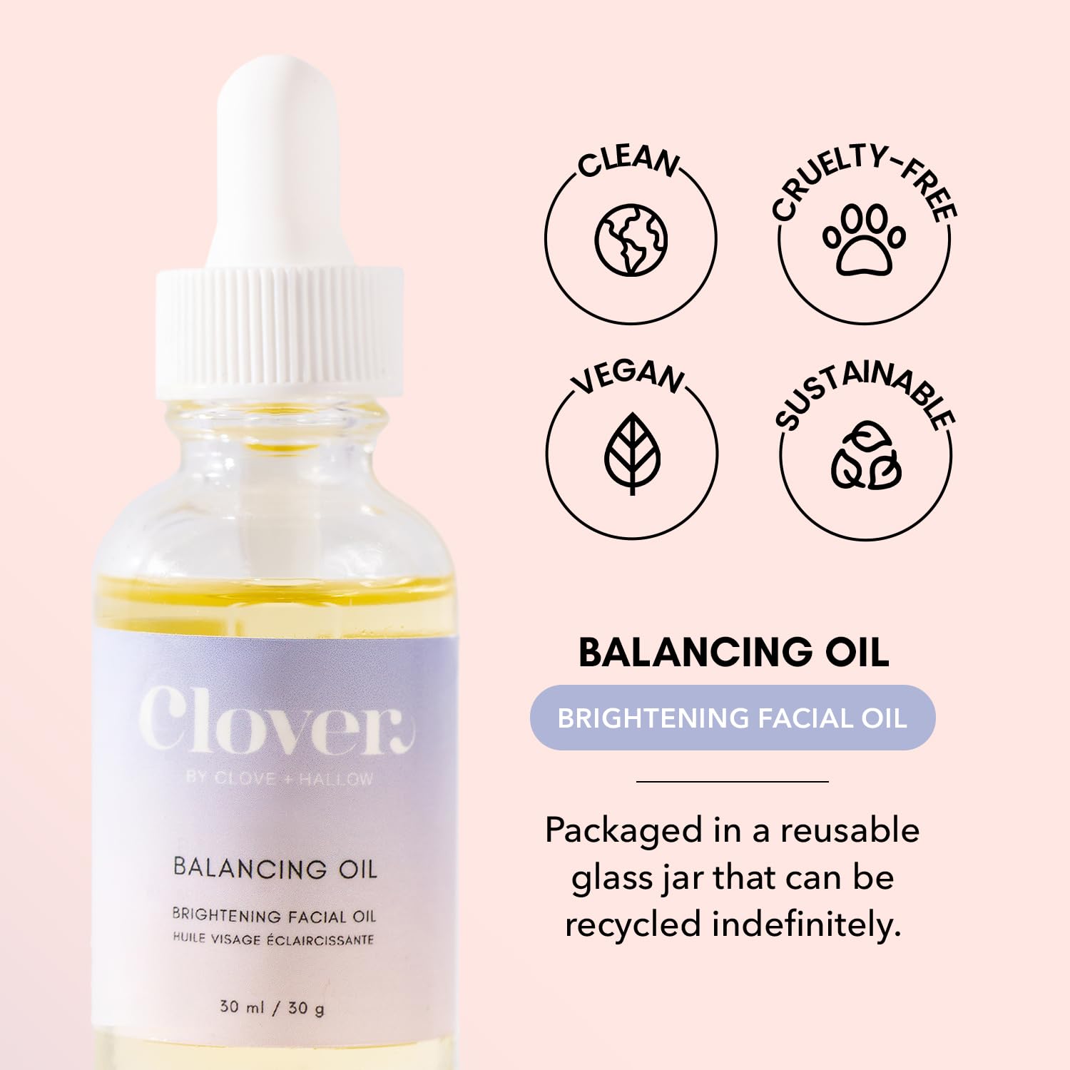 Clover Balancing Oil with rosehip and argan oils for nourishing ingredients
