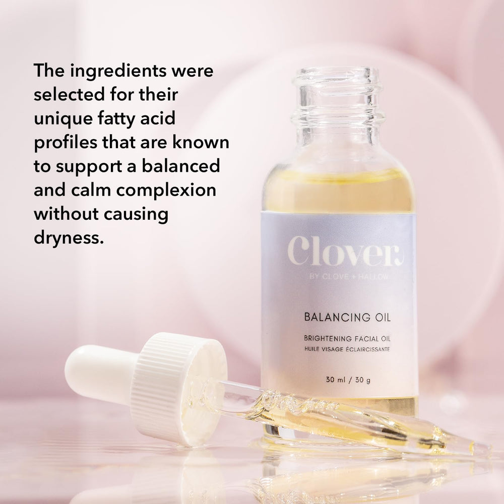 Clover Balancing Oil on skin showing ideal base for serums and makeup