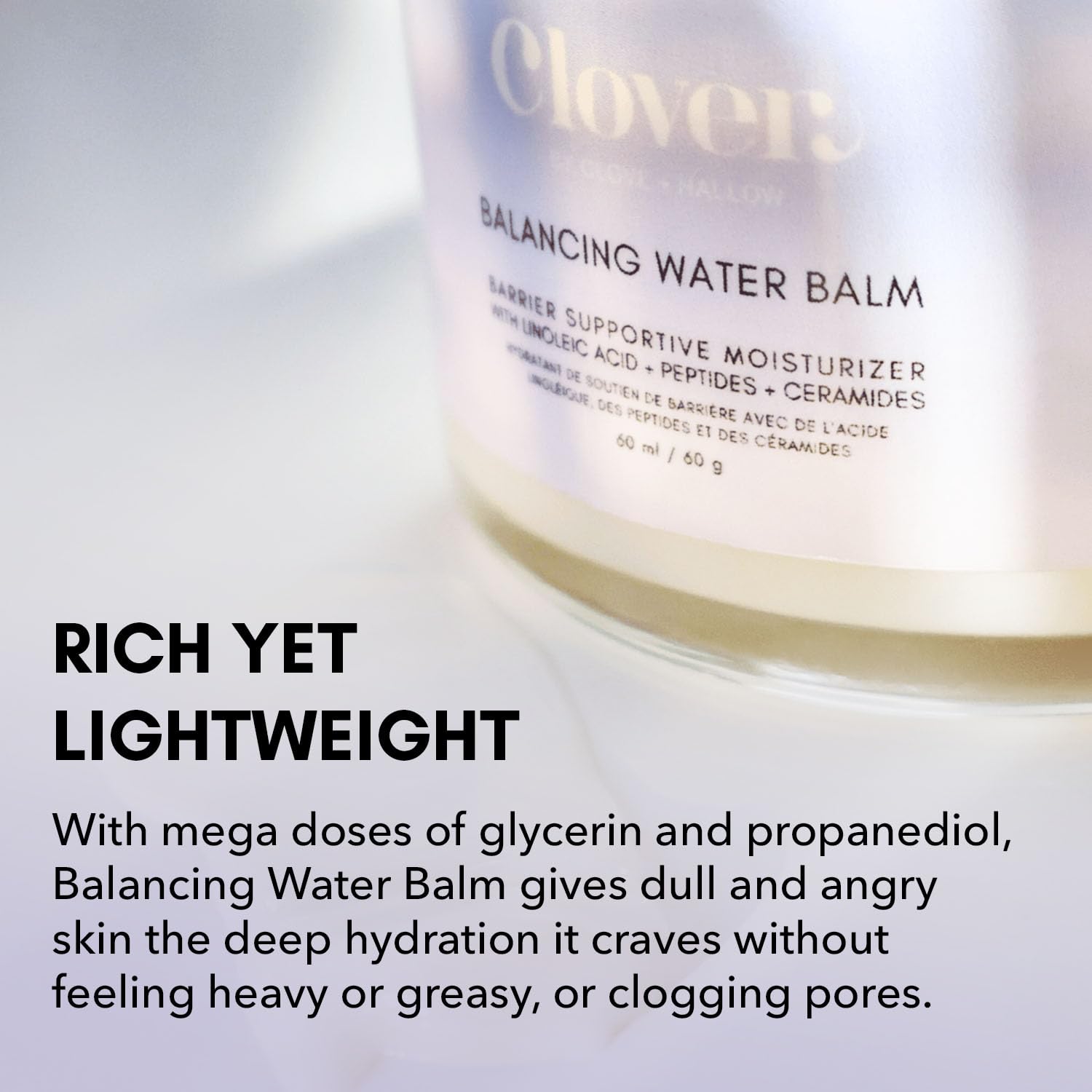 Clover Balancing Water Balm rosehip oil provides gentle nourishment.