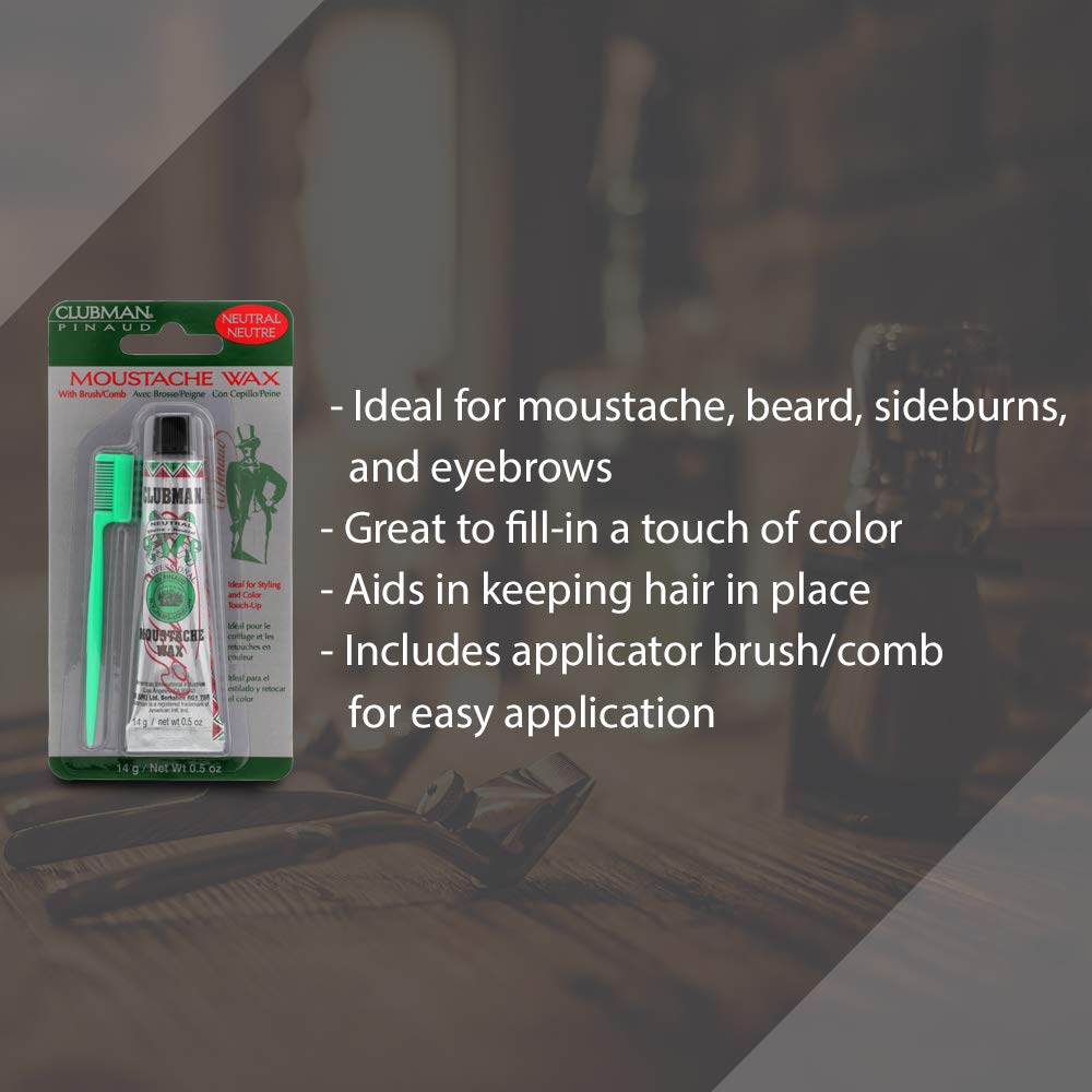 Clubman moustache wax hang-pack tube ready for quick, clean application