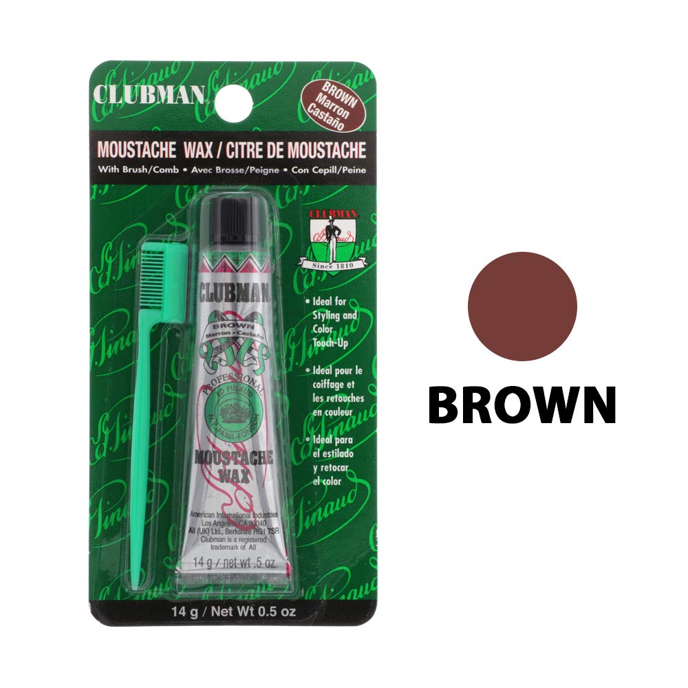 Clubman hang-pack packaging with three moustache wax tubes for on-the-go grooming