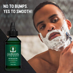 Clubman No Bumps Gel on the face supports soothing after-shave.