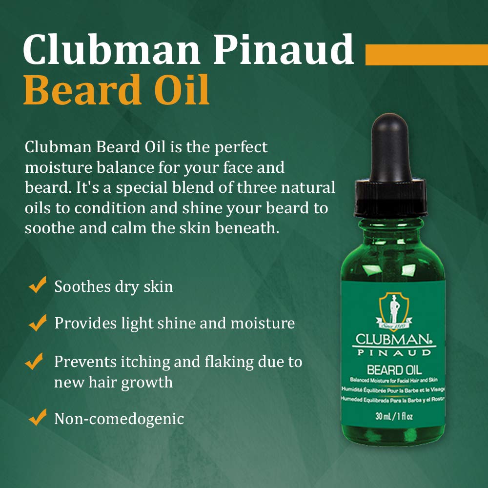 Clubman Pinaud beard oil 2-pack box highlighting value and convenience.
