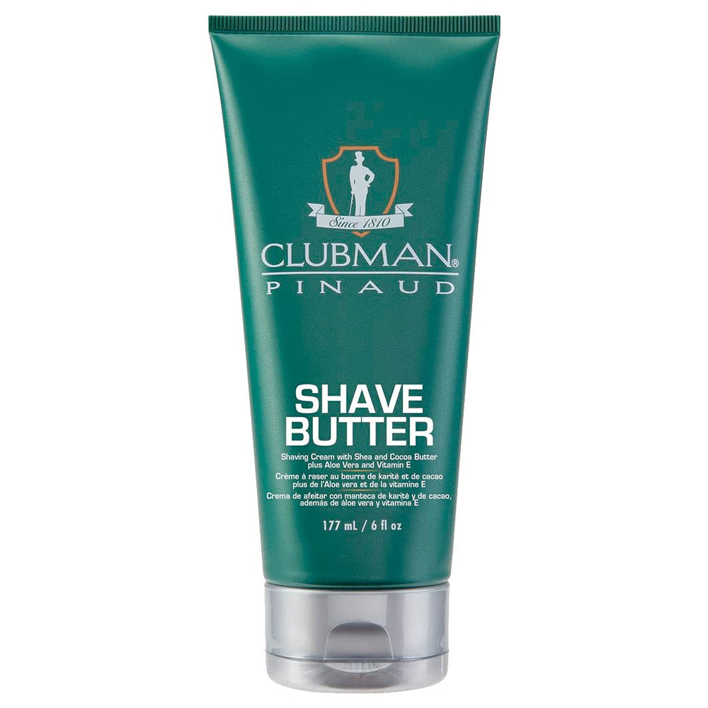 Clubman Pinaud shave butter in a 6 oz jar for a smooth, hydrated shave.