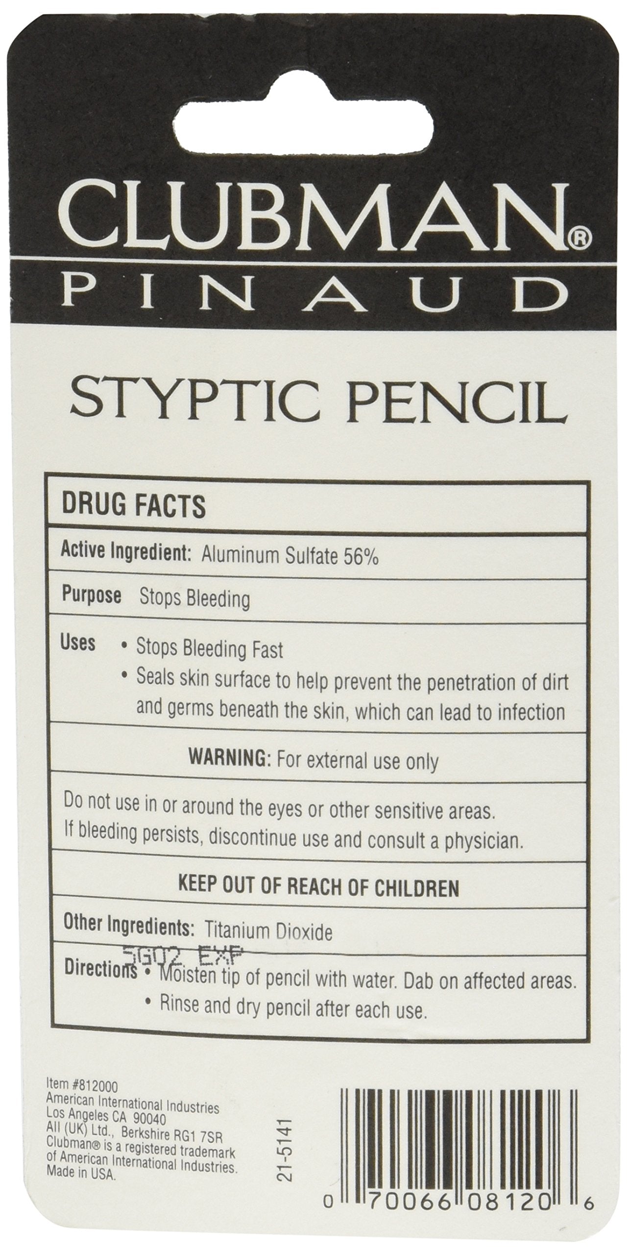 Clubman Pinaud styptic pencil 3-pack in-use for fast bleeding control after shaving.