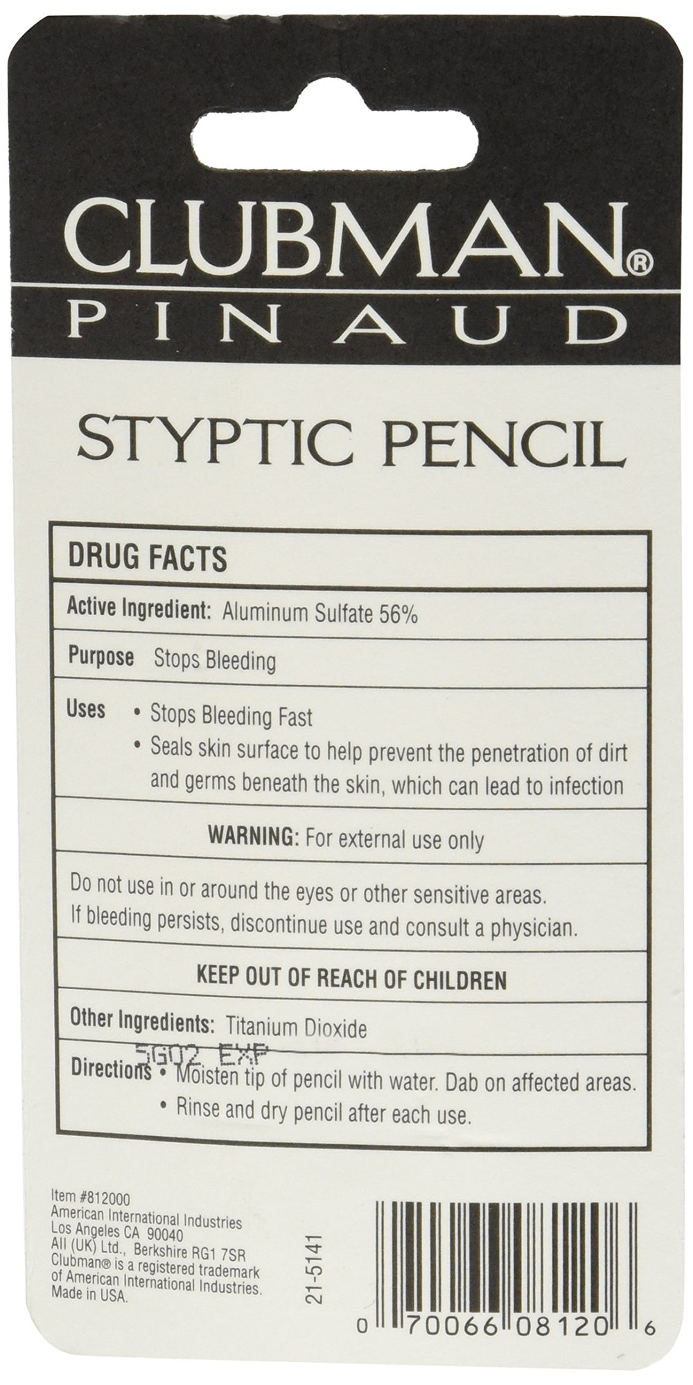 Clubman Pinaud styptic pencil 3-pack in-use for fast bleeding control after shaving.