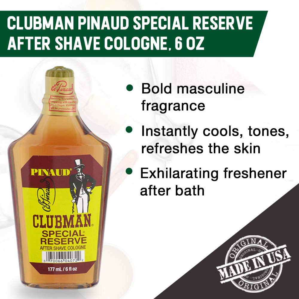 Clubman Special Reserve splash demonstrating quick post-shave refreshing