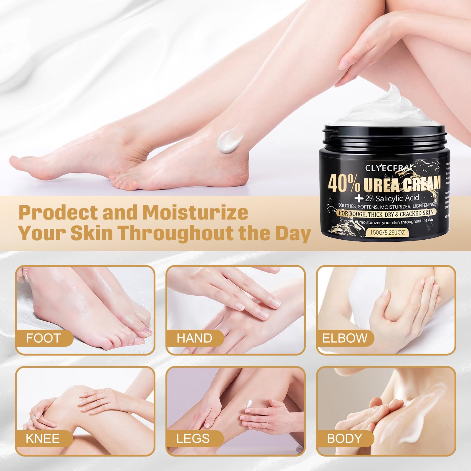 Dry skin on hands and feet being treated with Clyecfra daily moisturizer.