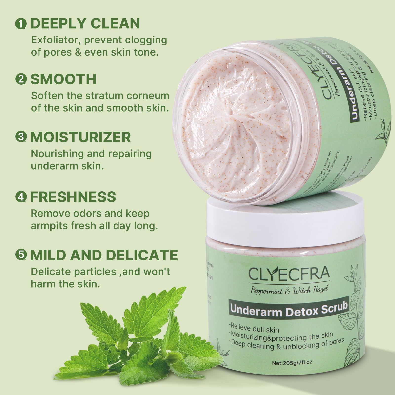Clyecfra scrub texture closeup with creamy paste and gentle grains