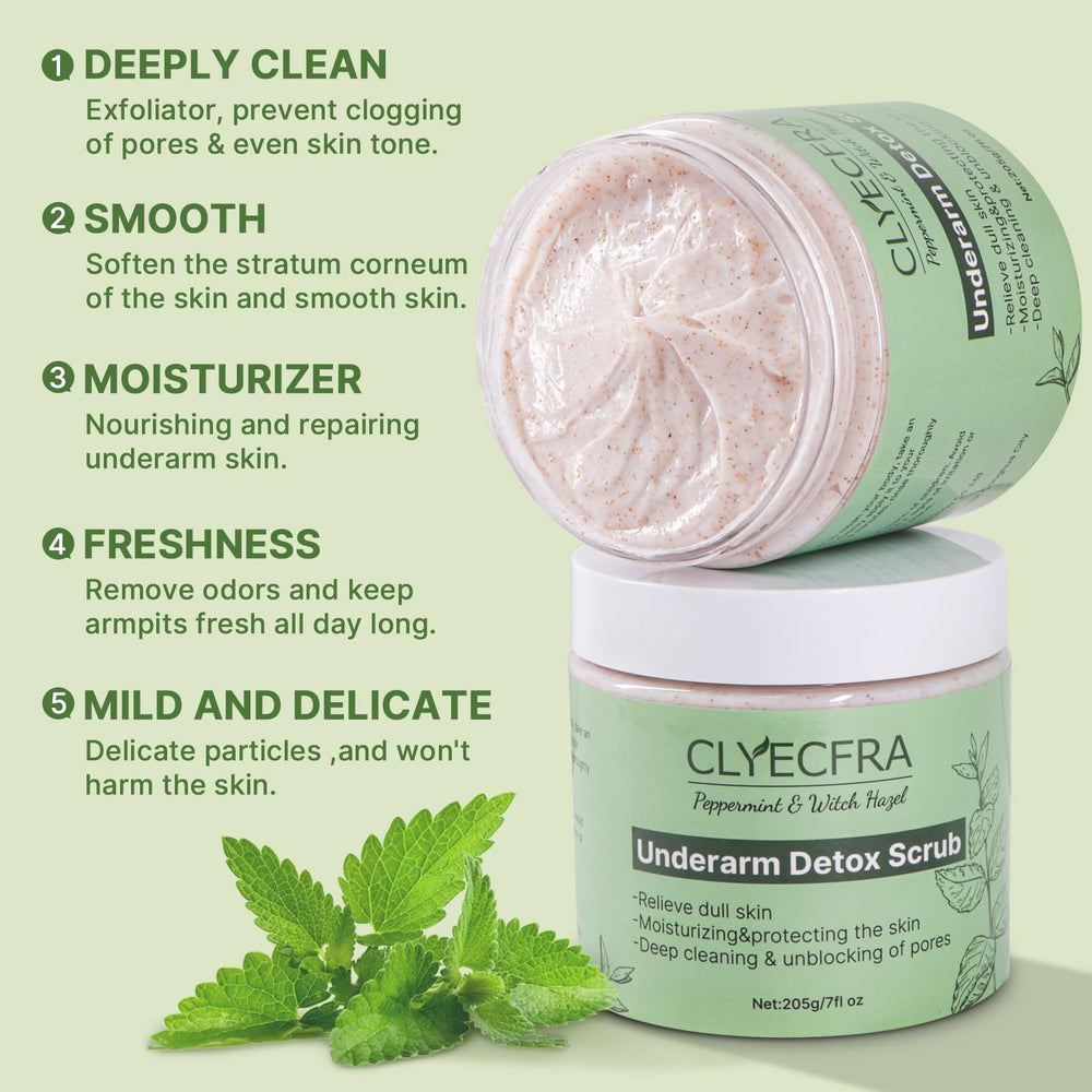 Clyecfra scrub texture closeup with creamy paste and gentle grains
