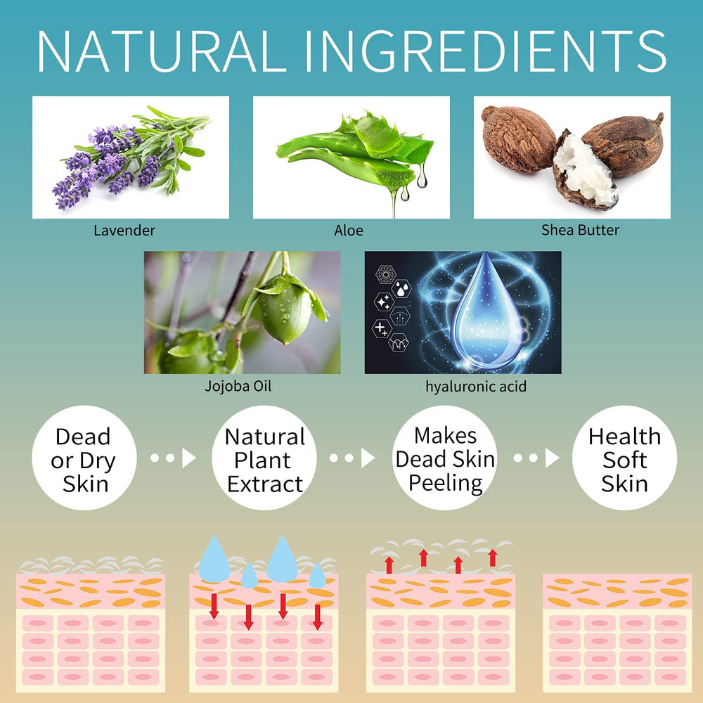 CMWGKBC Lavender Aloe foot mask closeup highlights natural ingredients.