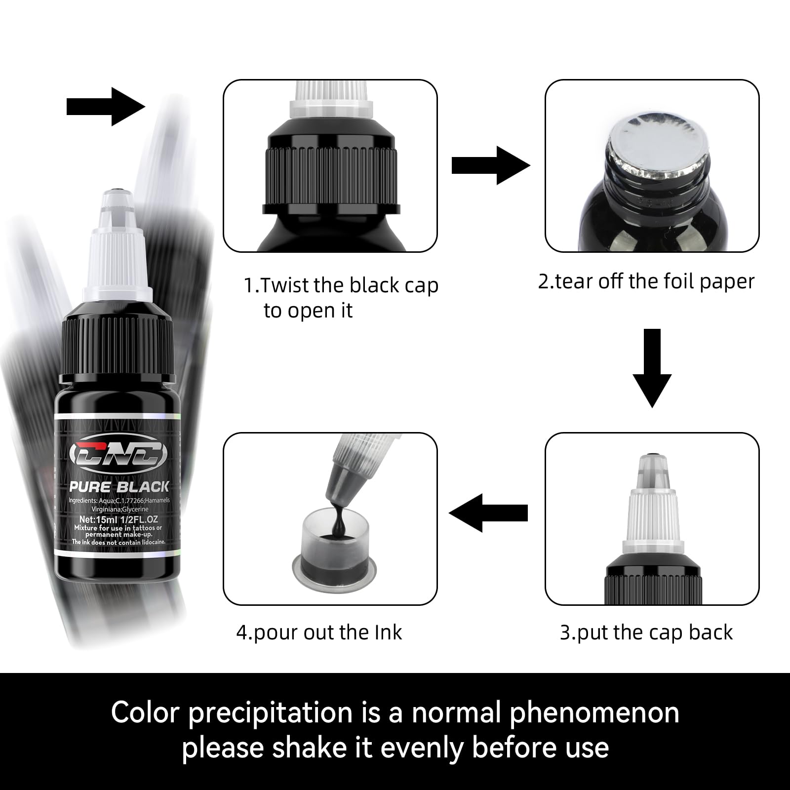 CNC Tattoo Ink Set color stability demo indicating long-lasting hues