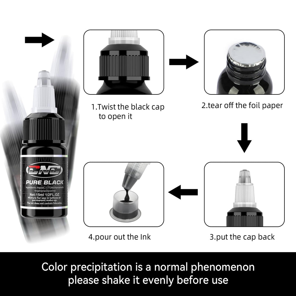 CNC Tattoo Ink Set color stability demo indicating long-lasting hues