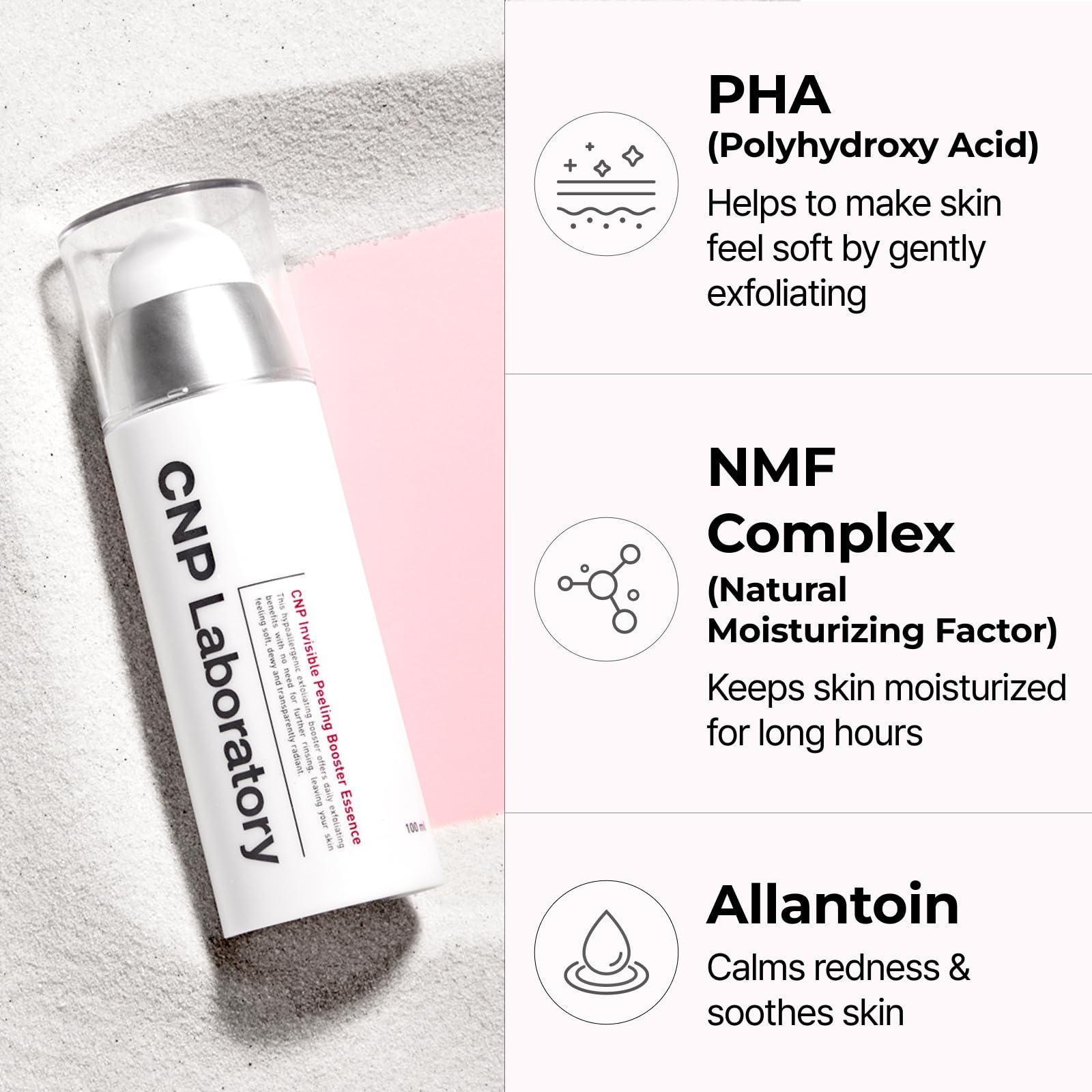 CNP Facial Polish ingredients: NMP Complex and Allantoin for lasting hydration.