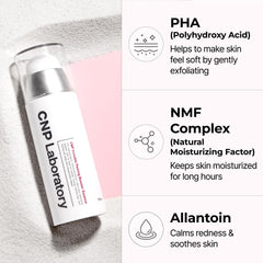 CNP Facial Polish ingredients: NMP Complex and Allantoin for lasting hydration.