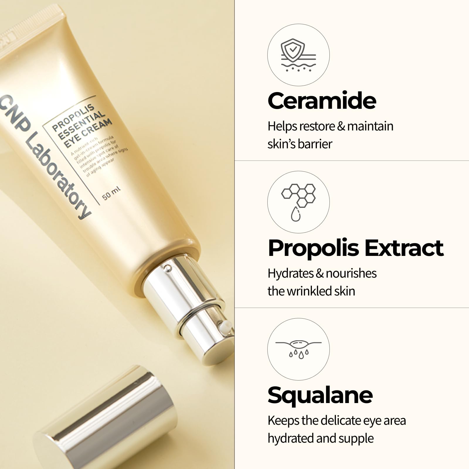 CNP Propolis Eye Cream brightens and hydrates the eye area