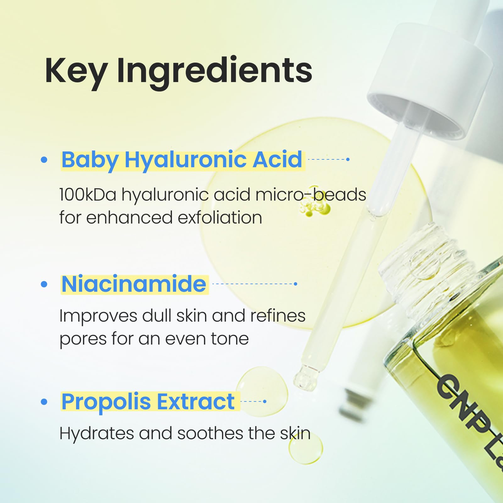 CNP Rescue+Propolis Serum bottle on wood surface suggests clean packaging