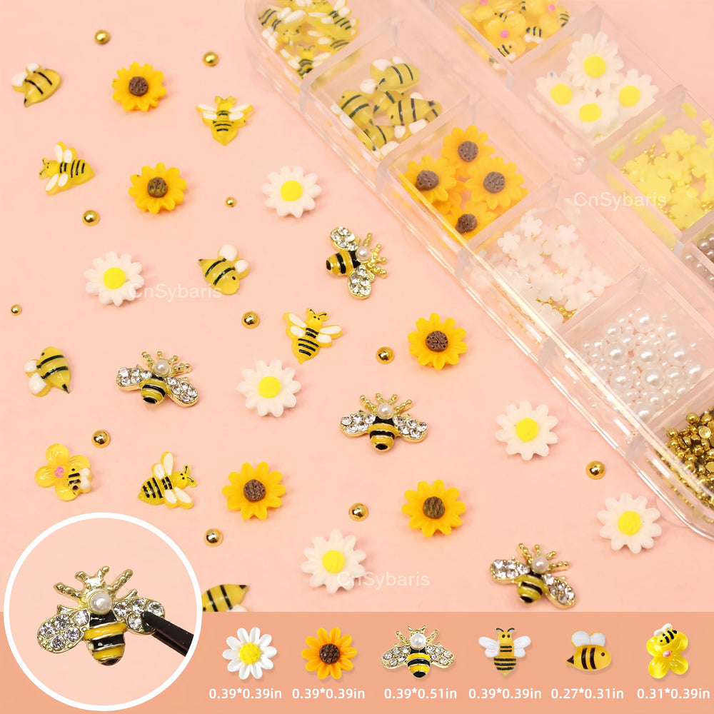 CnSybaris 3D bee daisy nail charms add dimension and sparkle.