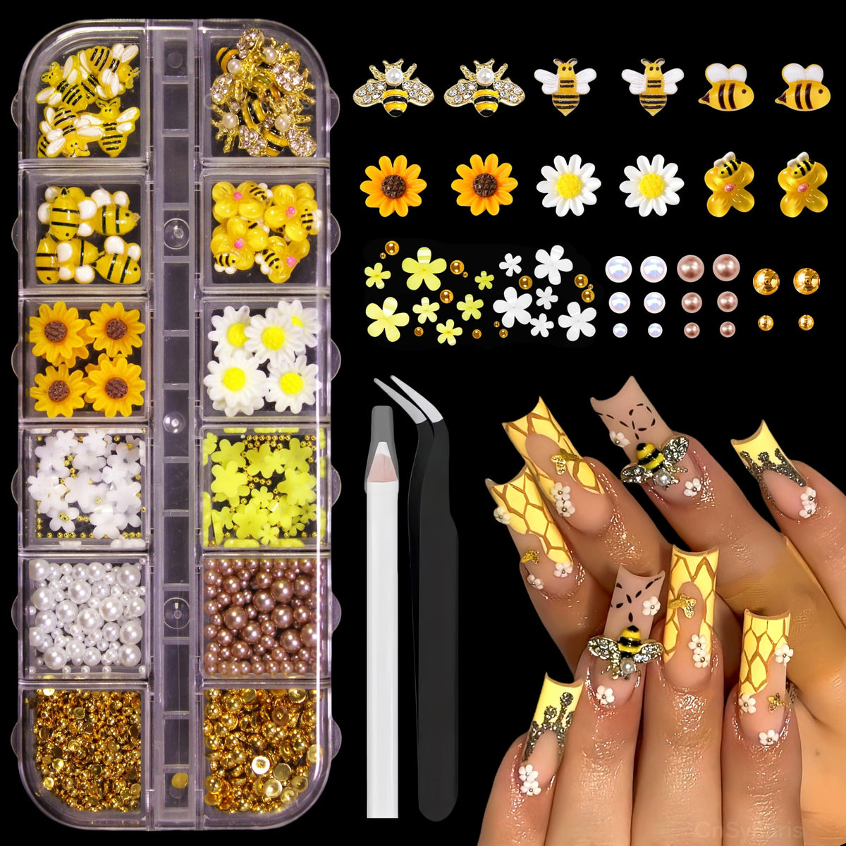 CnSybaris autumn daisy bee nail charms for DIY nails with playful flair.