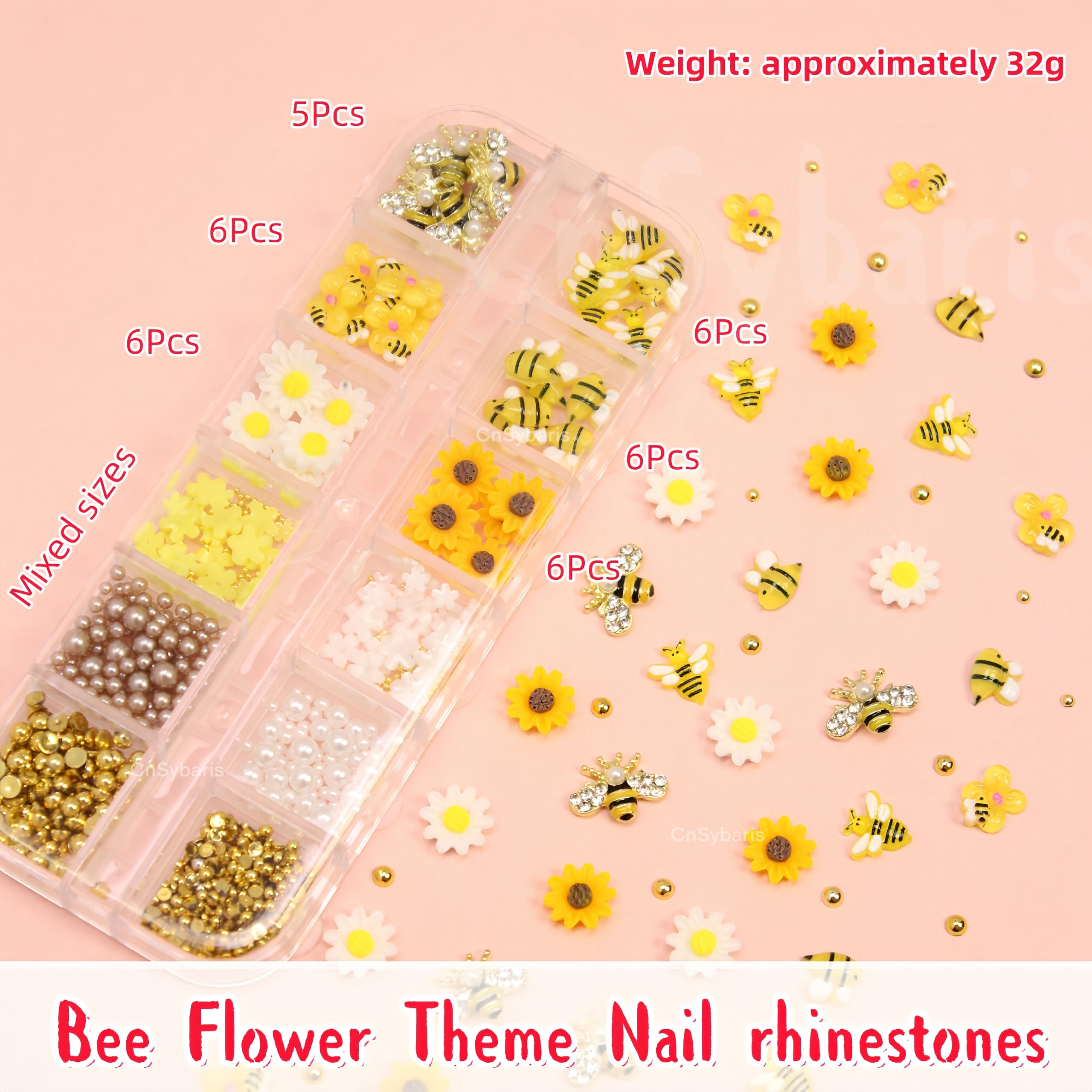 CnSybaris autumn daisy bee nail charms in rich colors elevate manicure design.