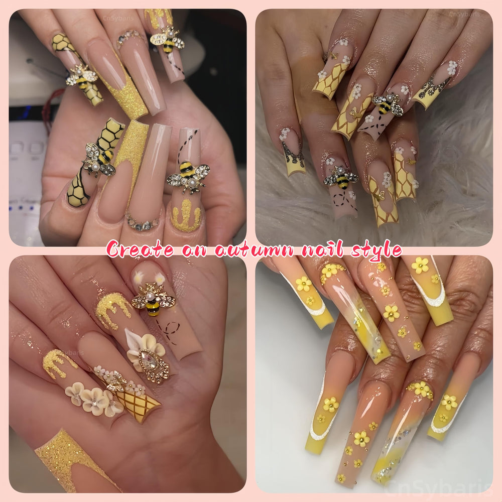 CnSybaris multicolor bee daisy charms spark joyful seasonal nail art.