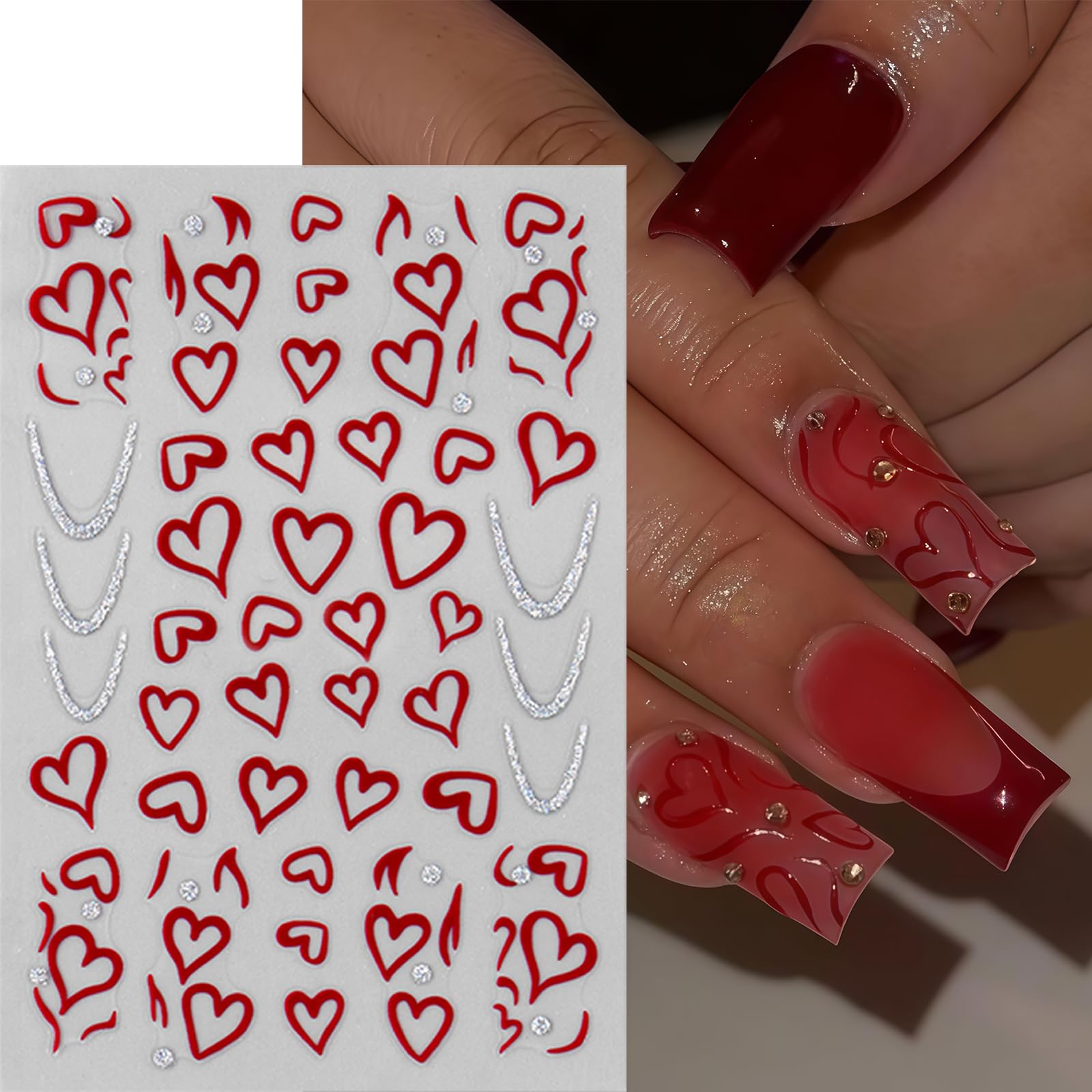 CnSybaris red heart nail decals for lasting, eye-catching nails