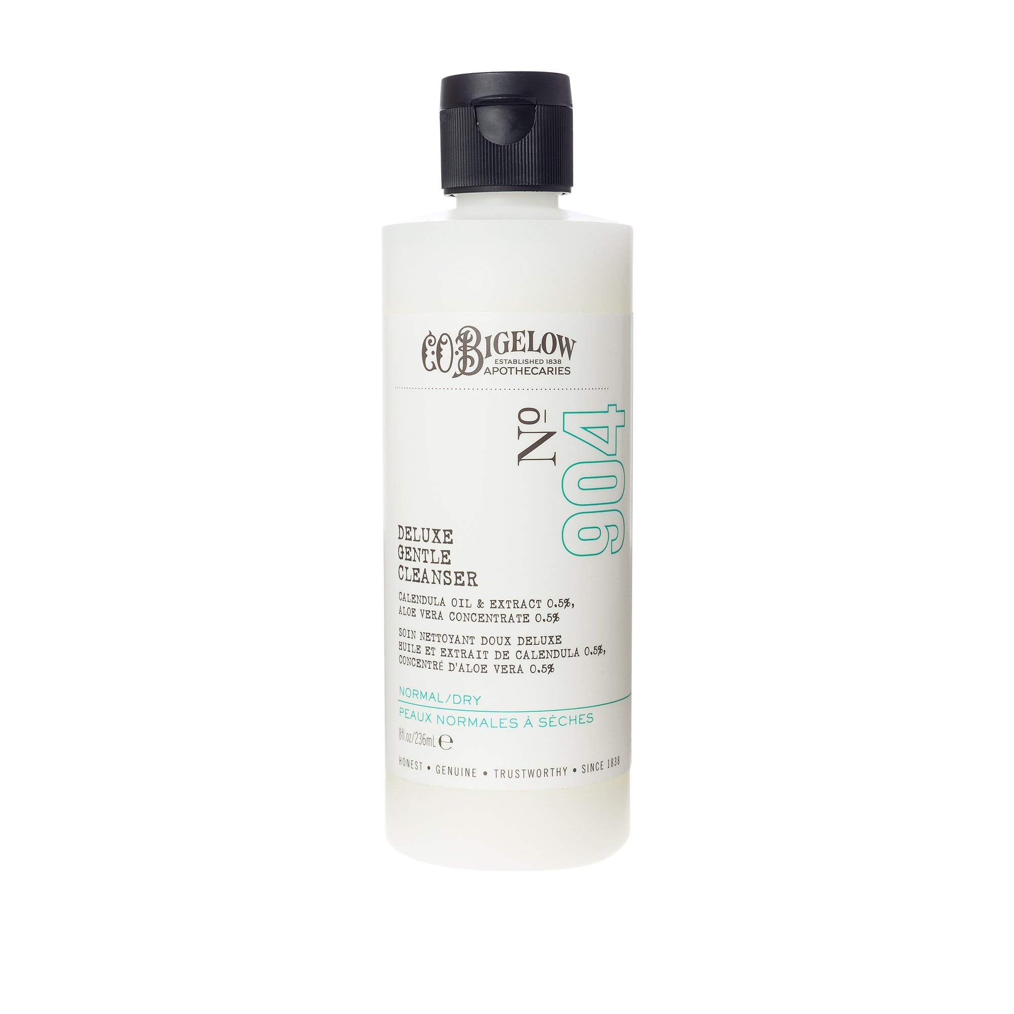 C.O. Bigelow Deluxe Gentle Cleanser bottle on sink supports daily cleansing.