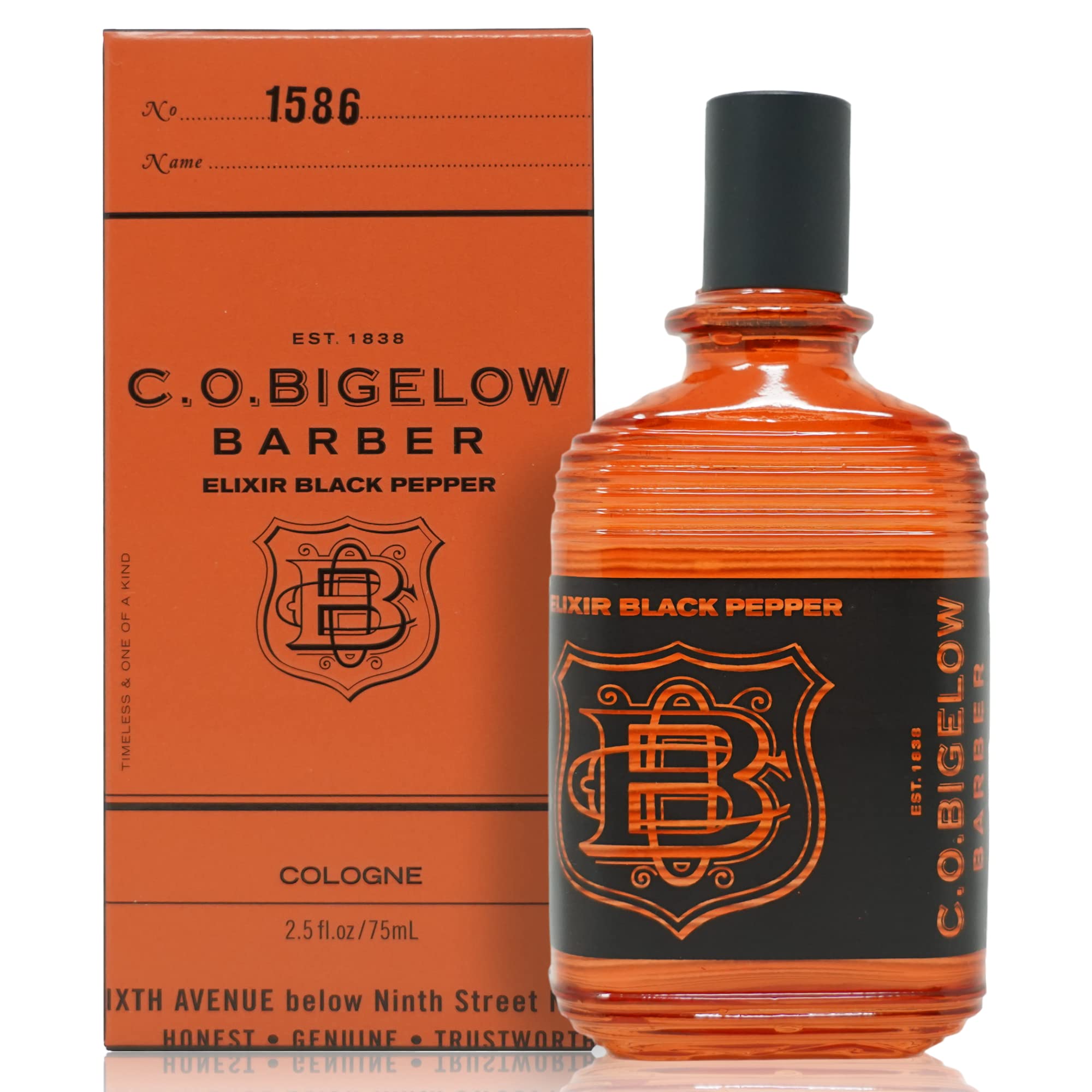 C.O. Bigelow Elixir Black Pepper No. 1586 bottle showing bold bourbon and sandalwood notes.