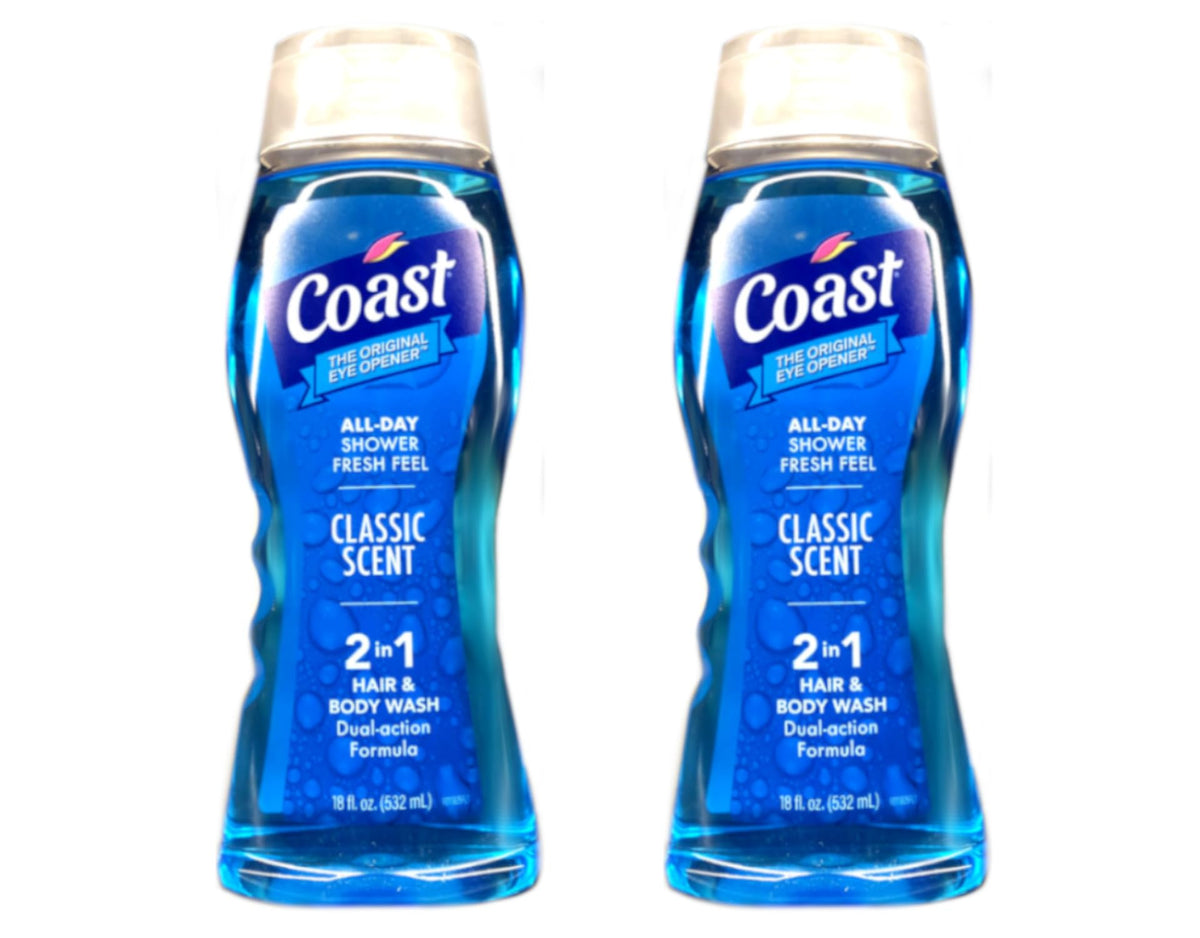 Coast All Day Shower 2-in-1 bottle front with refreshing classic scent for daily cleansing.