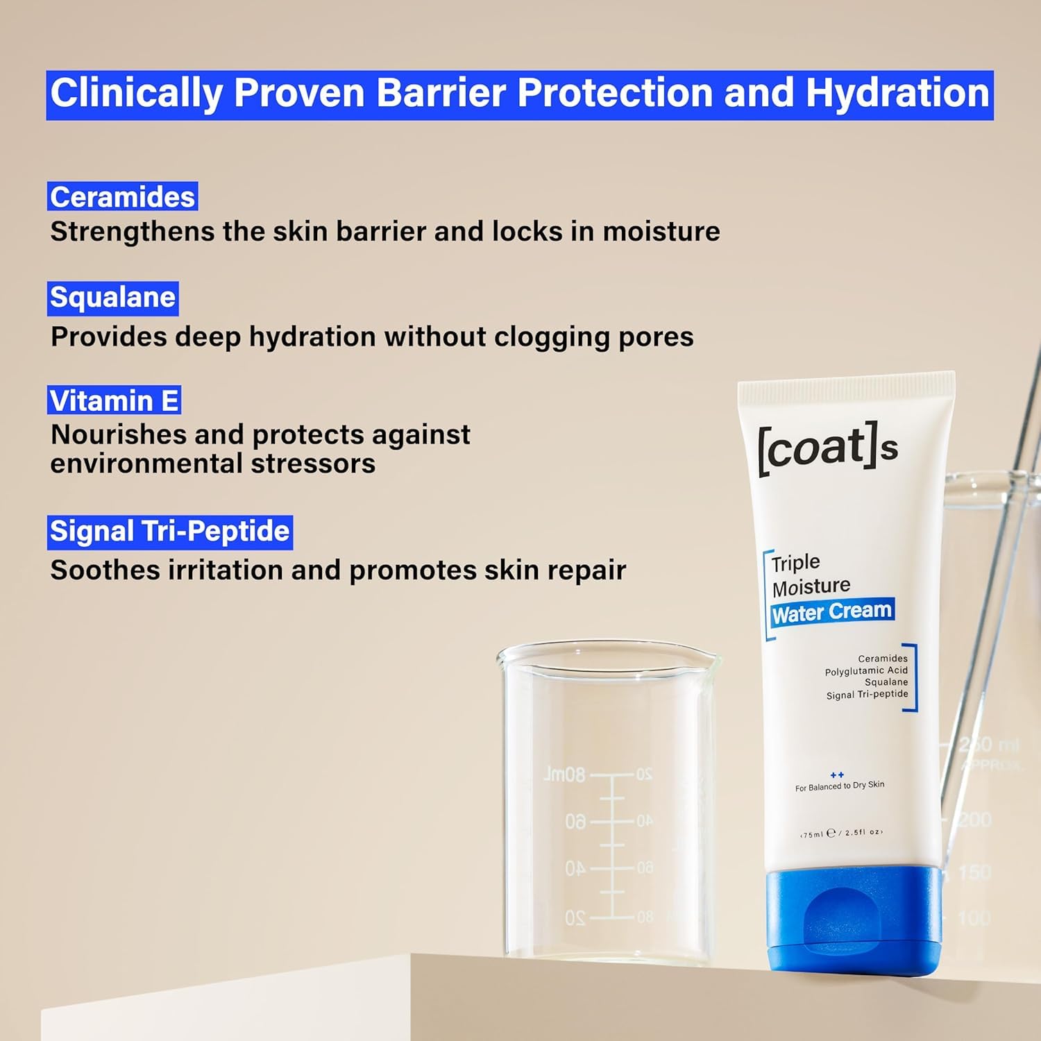 Skincare routine with COATS Water Cream and SPF for daytime protection.