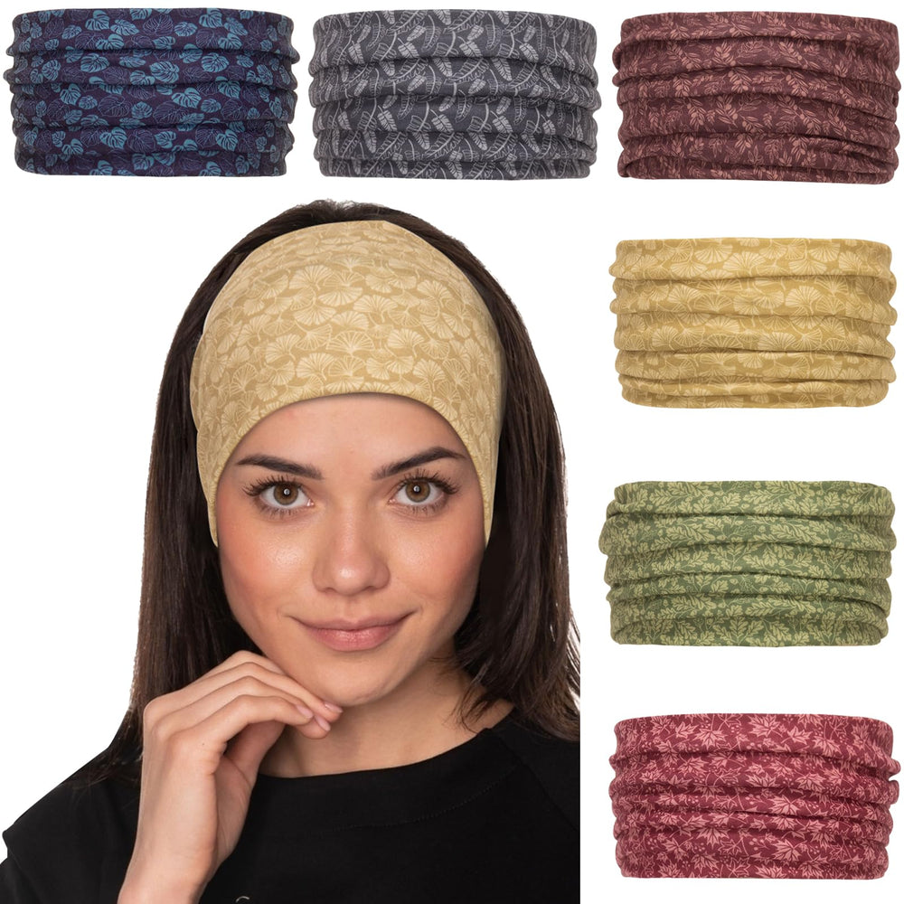Cobahom leaf-pattern wide headband for workouts with soft, breathable fabric.