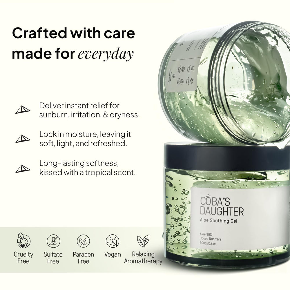 COBA'S DAUGHTER aloe gel texture close-up, lightweight and fast-absorbing.