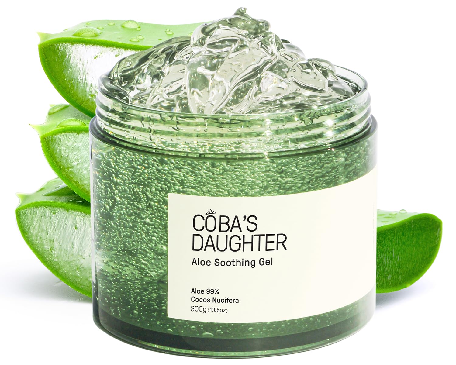 COBA'S DAUGHTER coconut aloe gel bottle, cooling and soothing for sun-exposed skin.