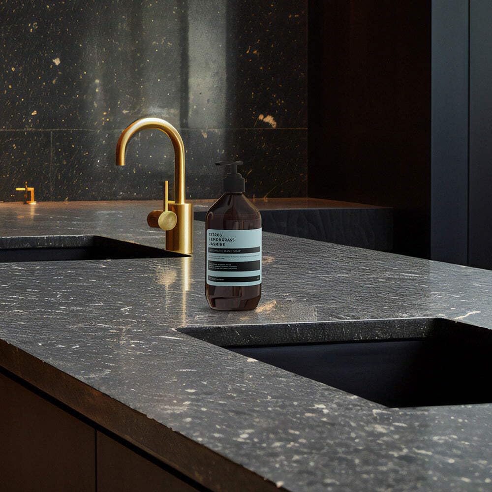 COCO by Stone soap pump in bathroom adds luxury to routine.